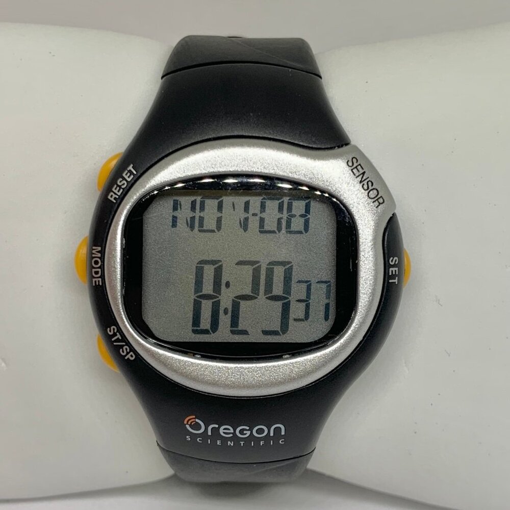 Oregon men’s digita quartz watch alarm chrono, black gray tone 42mm case running